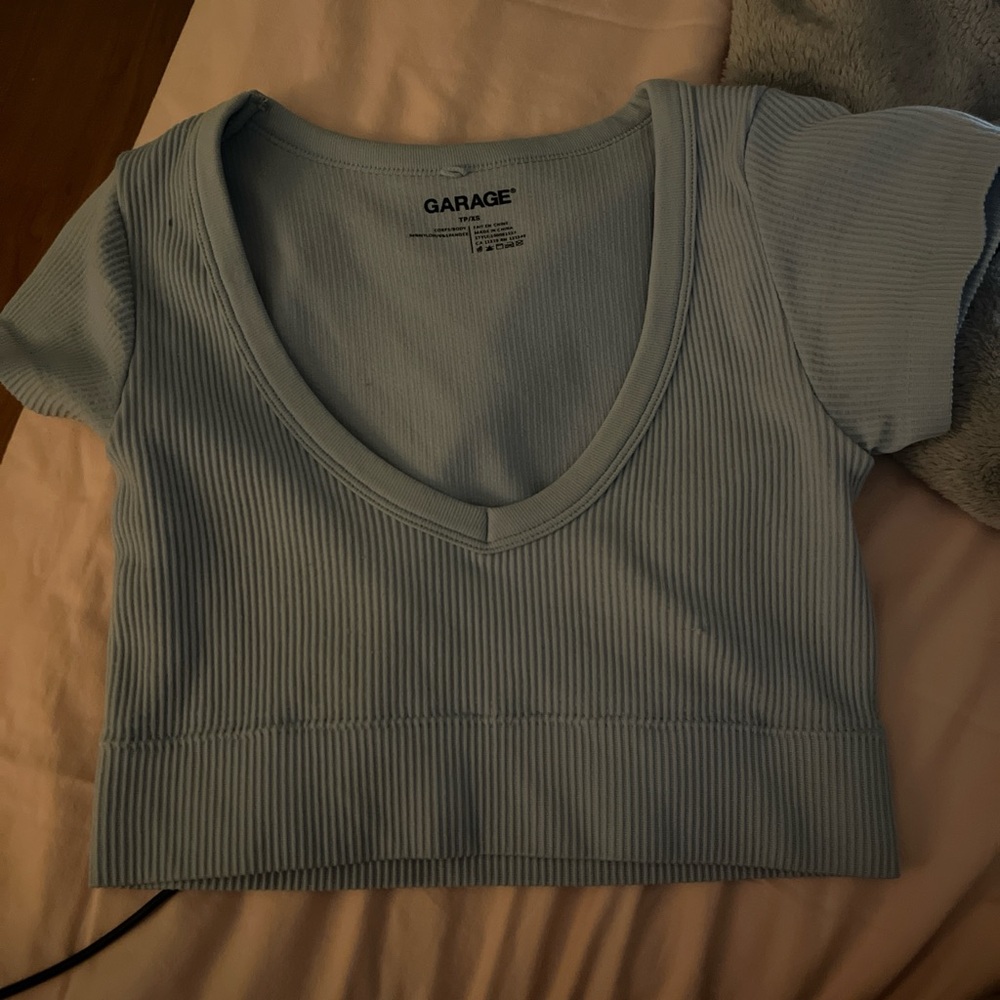 Garage Sky Blue Ribbed Crop Top